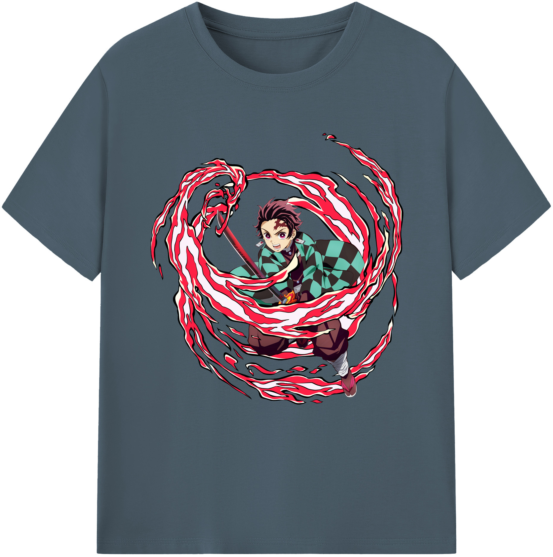 （画像用） 鬼滅の刃 竈門 炭治郎／かまど たんじろう Kamado Tanjirou 綿100％半袖Tシャツ（フロントプリント）